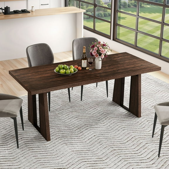 Uforic 70" Wood Dining Table for 6-8 Person, Farmhouse Rectangle Dining Table withHeavy Duty Leg, Kitchen Table for Gathering, Kitchen, Dining Living Room, Brown