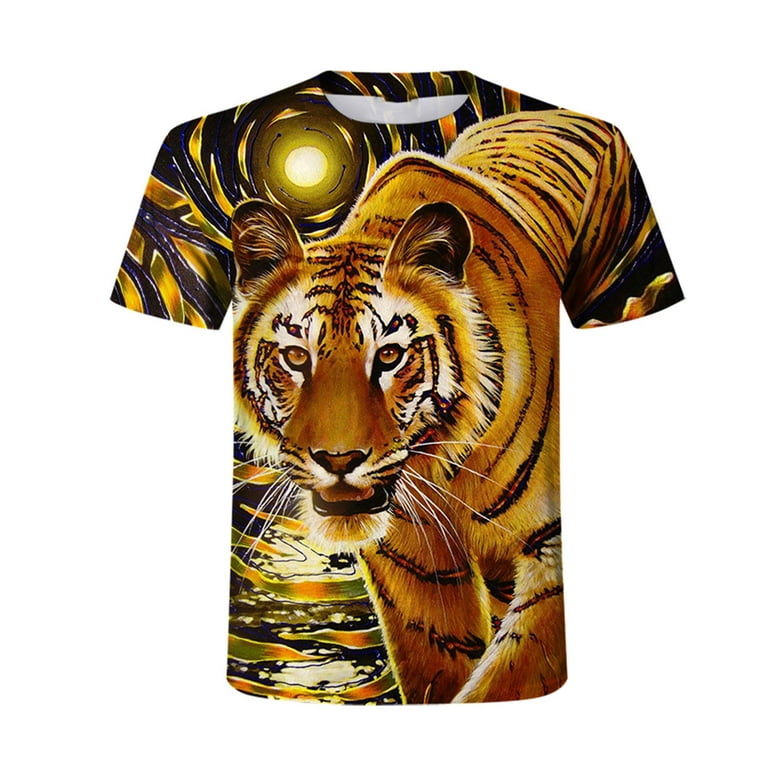 0658 1点物 3DーTIGER TEE Men's Graphic T-Shirt 3D Tiger Animal Printed Short Sleeve