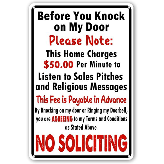 Funny No Soliciting Sign Retro Tin Sign,de20saA96, 8" x 12"