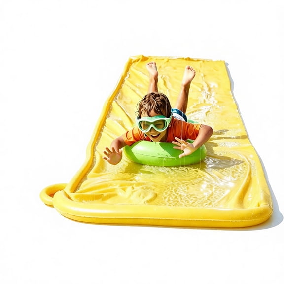 INFLATEFLY Backyard Water Slide for Kids Ages 3-8, 16.4×3.0 ft Inflatable Yellow Slide with Green Surfboard