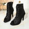 thumbnail image 5 of Heeled Sandals for Women Open Toe Mesh Lace up Ankle Boots Elegant Stiletto Heels Wedding Party Dress Shoes Black Size 7, 5 of 8