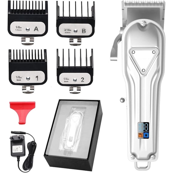 20W Powerful Electric Hair Clippers for Men Barber Trimmer Cordless Cutter Haircut Machine Grooming Kit All Metal Body Hair Care and Styling(Silver Boxes,AU Plug)