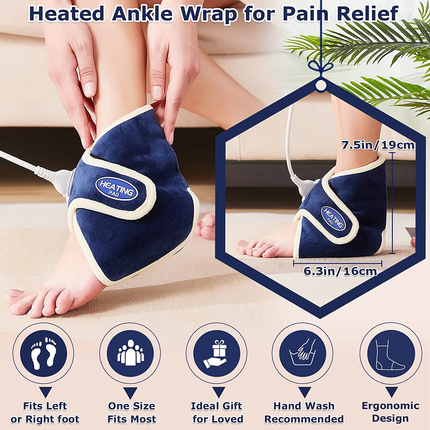 Heated Foot Ankle Wrap for Achilles Tendinitis & Plantar Fasciitis Pain Relief - Electric Heat | 1 PACK | Home