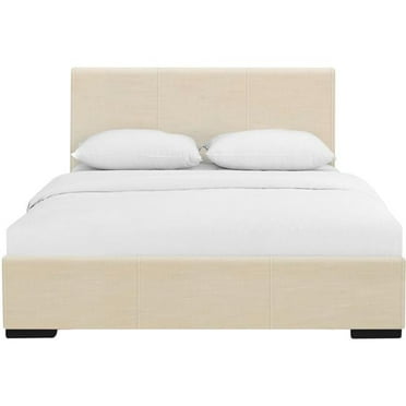 39 in. Hindes Upholstered Platform Bed, Beige, Queen