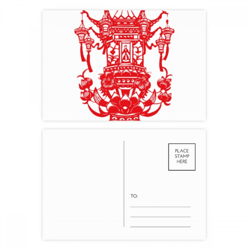 red chinese lotus pattern postcard set birthday mailing thanks greeting card