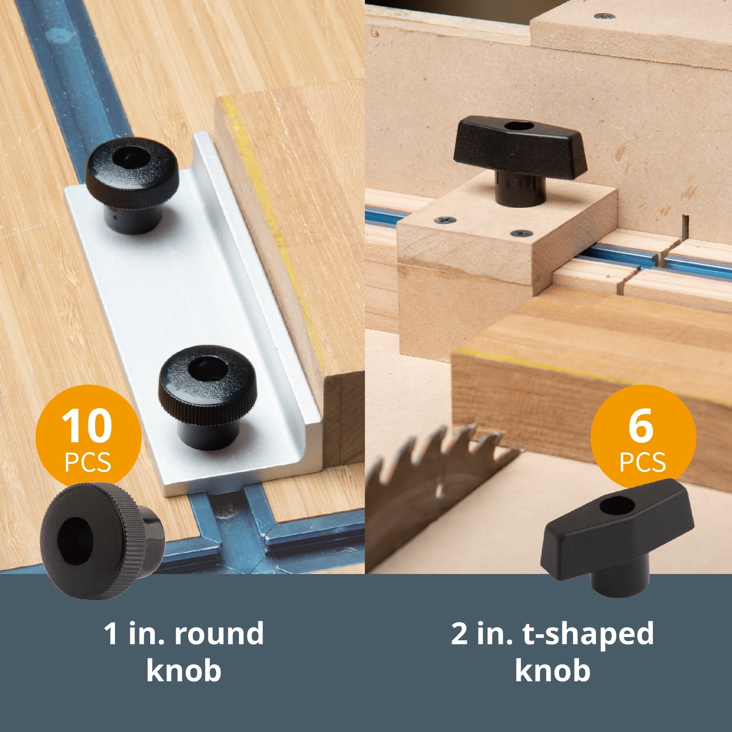 POWERTEC 128 Piece Set T Track Knob Kit w/ 5 Star Knob, 1/4-20 Threaded bolts and Washers, T Track Accessories for Woodworking Jigs and Fixtures, 71127
