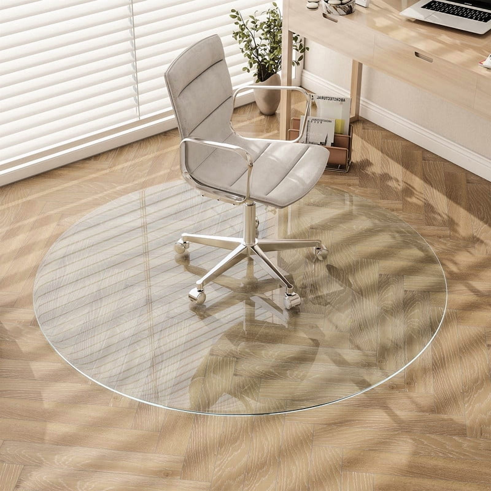 Mirrasia 46" Round Tempered Glass Floor Mat Heavy Duty Hard Office Chair Mat,Clear