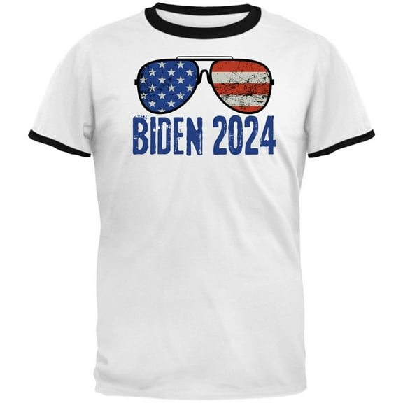 Election 2024 Biden USA Patriotic Aviator Glasses Mens Ringer T Shirt