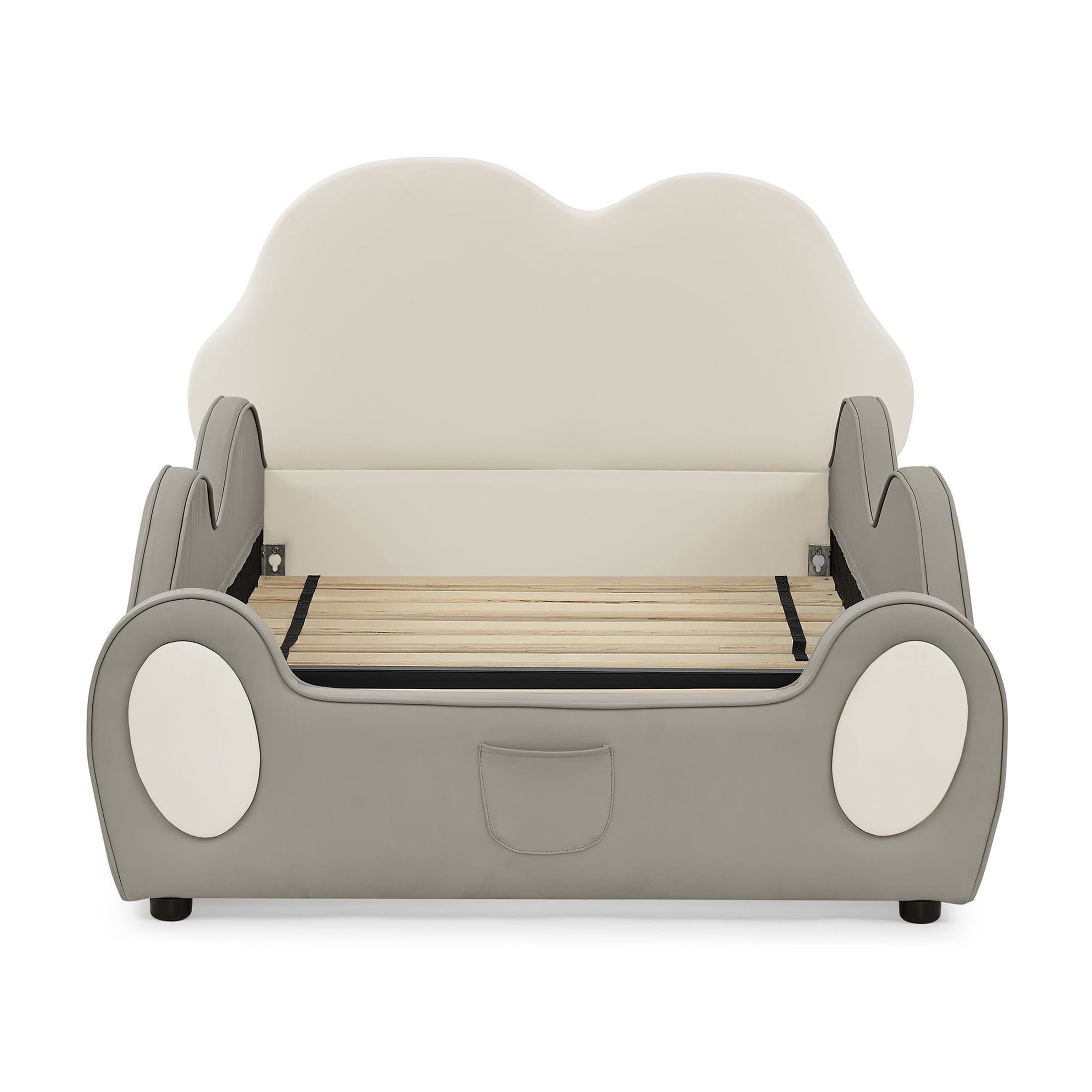 Noble House Mavor Twin Size Cute Cloud PU Leather Kids Bed with Guardrails, Cartoon Safety Toddler Bed, Grey & Beige