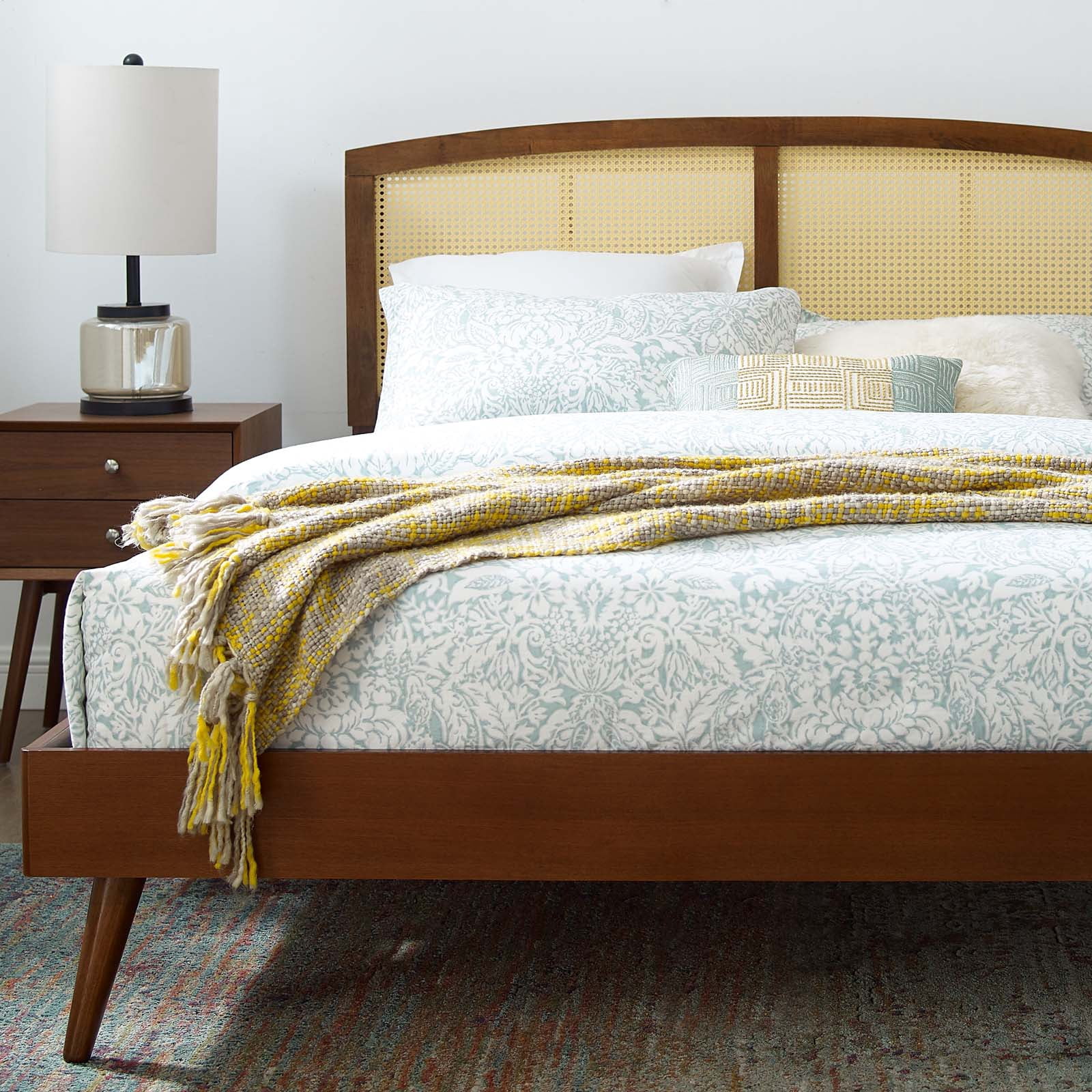 Platform Bed Frame, King Size, Wood, Brown Walnut, Modern Contemporary Urban Design, Bedroom Master Guest Suite