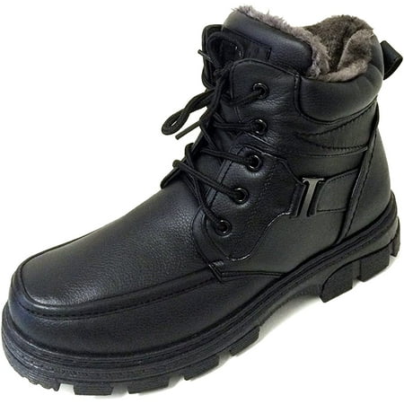 Men s Winter Boots Ankle Faux Fur Full Lined Lace up Side Zipper Shoes