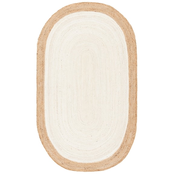 SAFAVIEH Natural Fiber Cebrail Geometric Area Rug, Ivory/Natural, 4' x 6' Oval