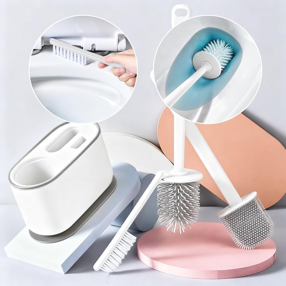 ABPETE Toilet Brush Set, Bathroom Accessories, Toilet Bowl Cleaners, Deep Cleansing Multifunctional Hanging Toilet Brush Set for Bathroom(Pearl White)
