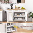 thumbnail image 6 of LEGAHOME 59.3” Kitchen Island with Rubberwood Drop-Leaf Top, Rolling Cart with 3 Drawers, Power Outlet, Trash Can Cabinet, Modern Kitchen Island Cart with Spice and Towel Rack for Dining Room, White, 6 of 9