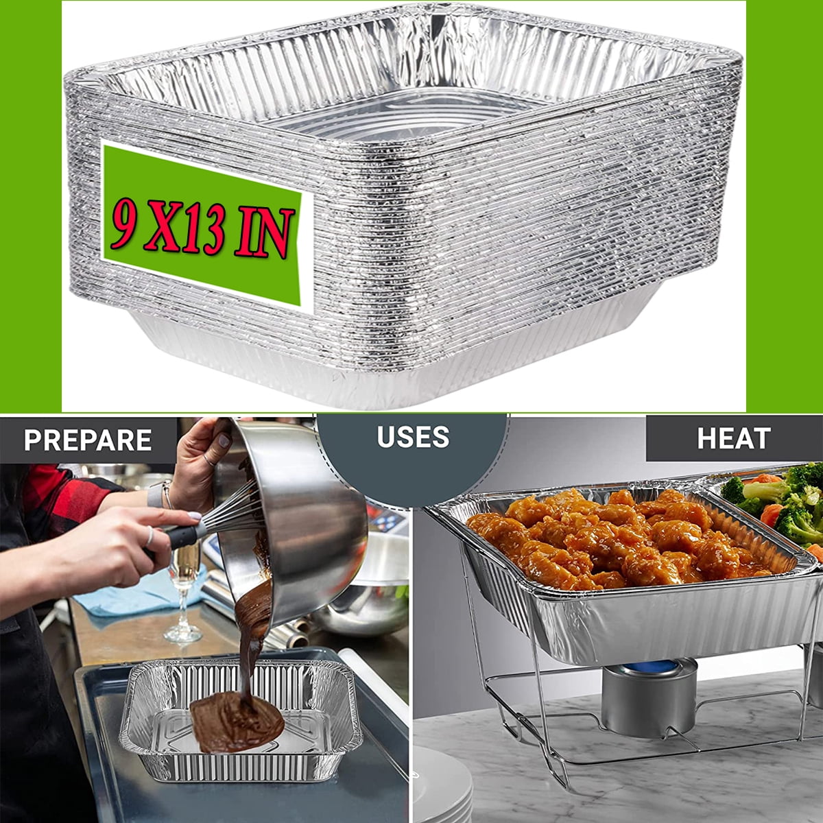 Stack Man 9x13 Disposable Aluminum Foil Pans 30 Pack Large Baking Pan Trays - Heavy Duty Tin Tray Half Size Chafing Dishes. Food Containers for