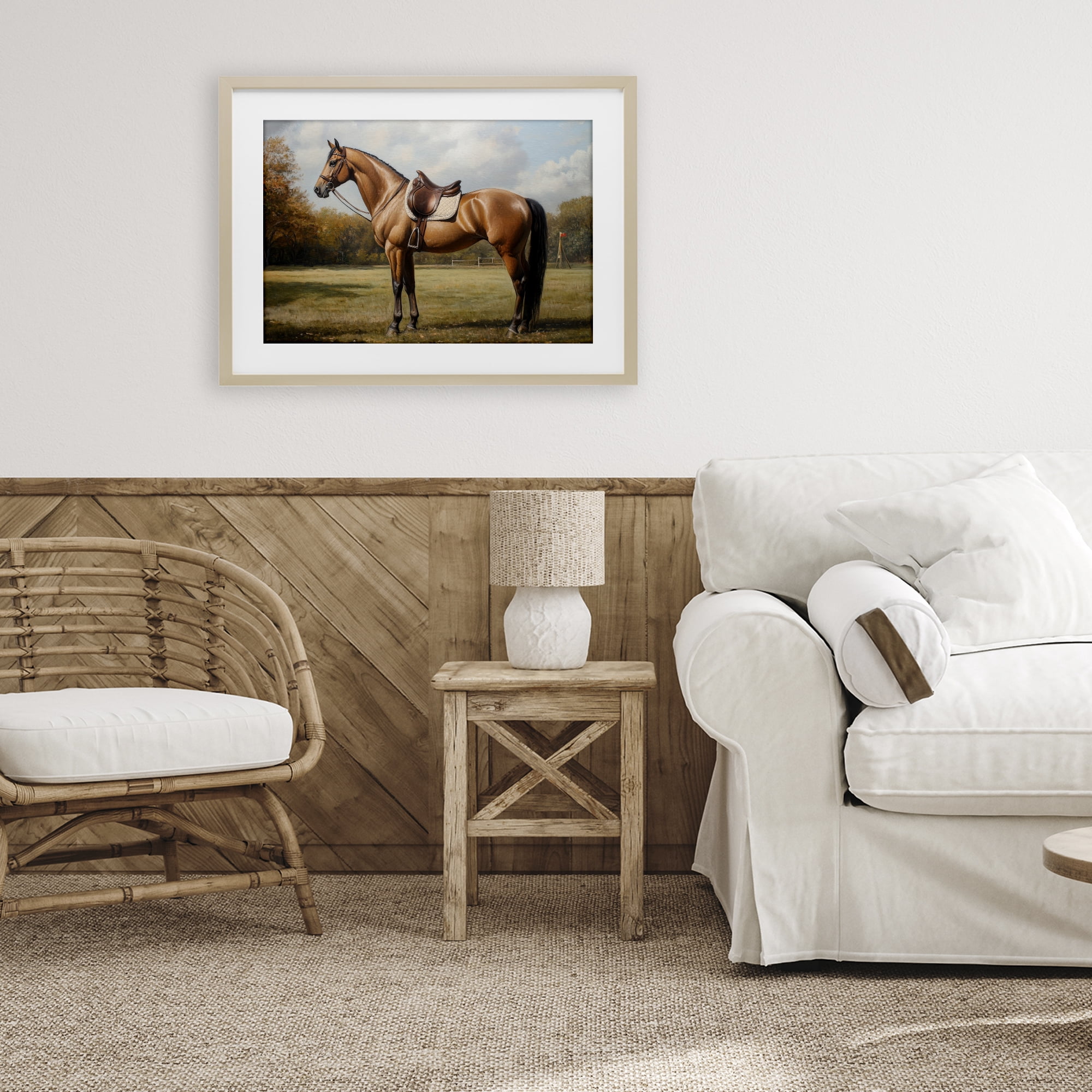 Stupell Industries Show Ready Horse with Saddle Birch Framed Print Under Glass, design by Petal Prints Design