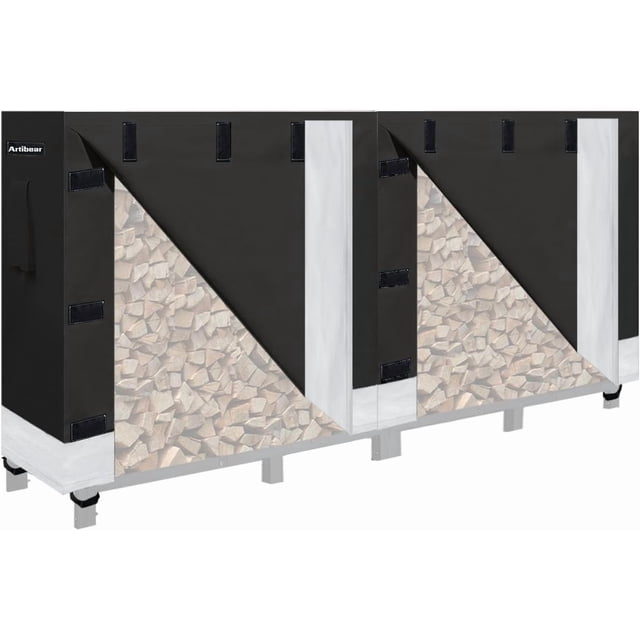 8ft Firewood Rack Cover for Wood Holder, Waterproof Wood Pile Cover for Outside, Indoor Outdoor Log Rack Cover for Firewood with Buckle, Black (Frame not Include)