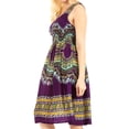 thumbnail image 3 of Sakkas Darcia Women's Casual Summer Cocktail Elastic Stretchy Dashiki Print Dress - Purple - One Size, 3 of 5