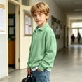 thumbnail image 7 of Besolor Kids Boys Clothes Fall Sweatshirts Long Sleeve Lapel Collar Buttons Sweatshirt Casual Loose Knit Workout Pullover Tops(5-6 Years,Green), 7 of 7