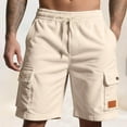 thumbnail image 2 of Havenre Men's Cotton Cargo Shorts Loose Regular Fit Elastic Drawstring Waist Bermuda Shorts Summer Casual Beach Shorts with Pockets Khaki S, 2 of 9