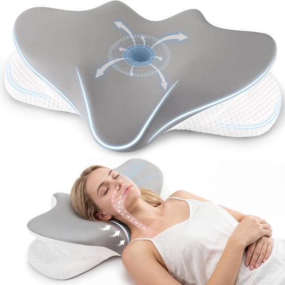 Cervical Neck Pillow for Pain Relief, Ergonomic Contour Pillow for Sleeping, 2 Heights Cooling Pillow for Neck and Shoulder Support, Memory Foam Orthopedic Pillow for Side Back Stomach Sleepers