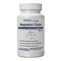 Superior Labs Magnesium Citrate - Elemental Magnesium, Vegetable Capsules,  200 mg, Gluten-Free, 120 Count
