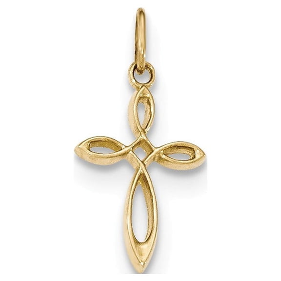 14k Yellow Gold Polished Small Ribbon Cross Pendant - Measures 22.5x11.5mm Wide