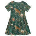 thumbnail image 2 of FORMRS Girls Short Sleeve Dress Summer Casual Round Neck A-line Beach Sundress, Sizes 2T-8T, Tiger and Peacock Pattern, 2 of 8