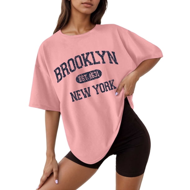 Camiseta holgada de manga corta y cuello redondo con estampado informal para mujer