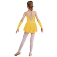 thumbnail image 2 of TSSOE Kids Girls Figure Ice Skating Dress Sleeveless Lyrical Ballet Dance Leotard Dresses with Gloves Yellow 16, 2 of 7