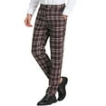 thumbnail image 4 of Lars Amadeus Men's Plaid Regular Fit Flat Front Classic Elastic Waist Suit Pants, 4 of 6