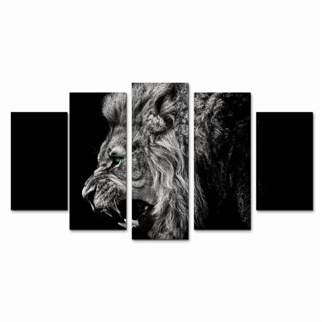 Cuadro Decorativo León Minimalista Ojos Verdes Juego De 5 Piezas 150x80cm Ideal Para Sala Oficina Decoración Moderna