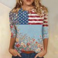 thumbnail image 5 of FrzhBrz Womens 4th of July 3/4 Sleeve T Shirts Round Neck Tunic Tops for Women Vintage Patriotic Flag and Flower Print American 250 Anniversary Shirts, 5 of 5