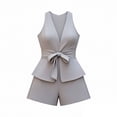 thumbnail image 6 of Women's Summer 2 Piece Suit Sets Fitted Sleeveless Bow Vest and Dress Shorts Elegant Business Casual Outfits, 6 of 7