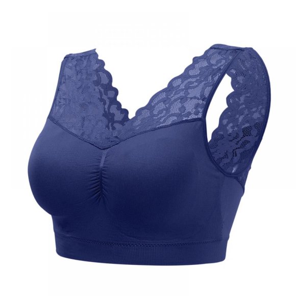 Women‘s Sexy Lace Deep V Bralette Comfort Revolution Crop Top Full Figured Supportive Wirefree Bra Plus Size Blue M-3XL