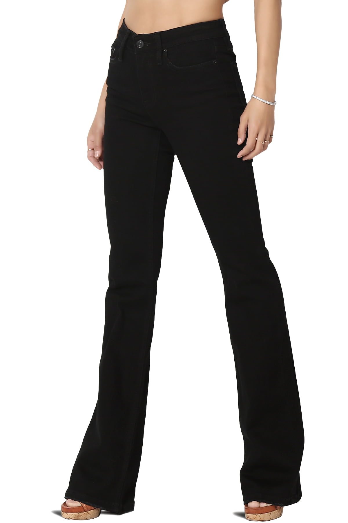 TheMogan Women's TALL Mid Rise Bootcut Jeans Black Basic 5 Pocket