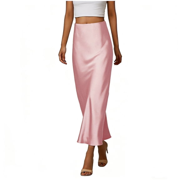 LEKWK Womens Silk Skirt High Waisted Slip Skirt Bodycon Midi Skirt Silky Smooth Satin Finish Elegant Party Evening Wedding Guest Outfits