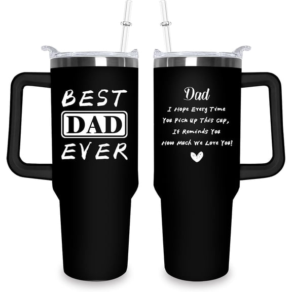 Best Dad Ever 40oz Tumbler with Lid and Straw - Double Wall Insulation Stainless Steel Cups for Hot or Cold Beverages, Perfect for Travel, Father''s Day, and Christmas Gifts