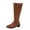 Coffee, variant on QQAMB Riding Boots for Women Side Zipper Faux Leather Boot Round Toe Motorcycle Shoes Low Heel Trendy Shoe