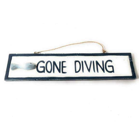 Gone Diving 12" Wooden Sign - Rustic Nautical Blue | #ort1703130b