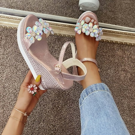 

absuyy Women s Platform Sandals Casual Open Toe Wedges Summer Slide Sandals #136 Pink