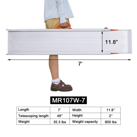 Ruedamann 5' Aluminum Wheelchair Ramp Wider Design, Perfect for Manual Wheelchairs,Heavy Scooters and Electric Wheelchairs (MR107W-5)