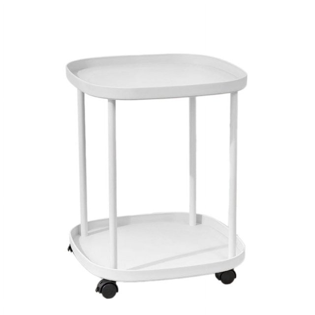 Double Layer Bedside Shelf, Removable Roller Stylish Double Layer Sofa Side Shelf Multifunctional Iron Frame Wide Application for Bedroom for Dormitory White,Pink,Peacock