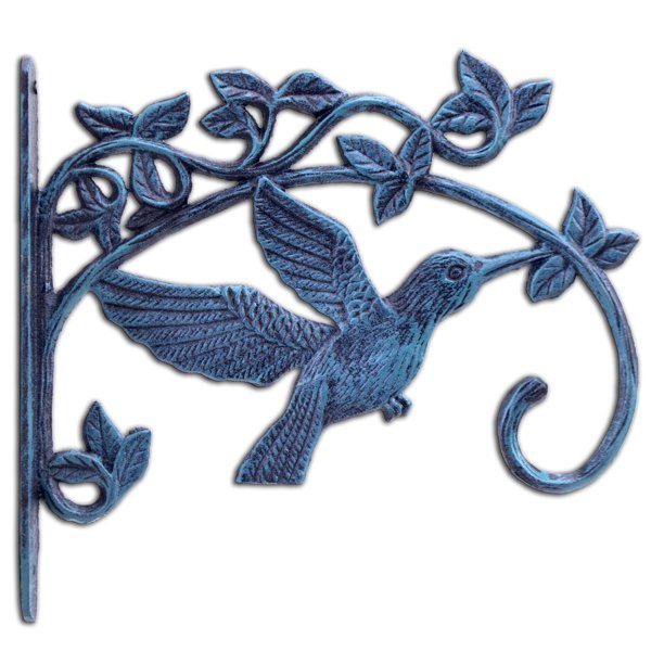 Decorative Hummingbird Plant Hanger Hook Verdigris Cast Iron 11.25" Deep