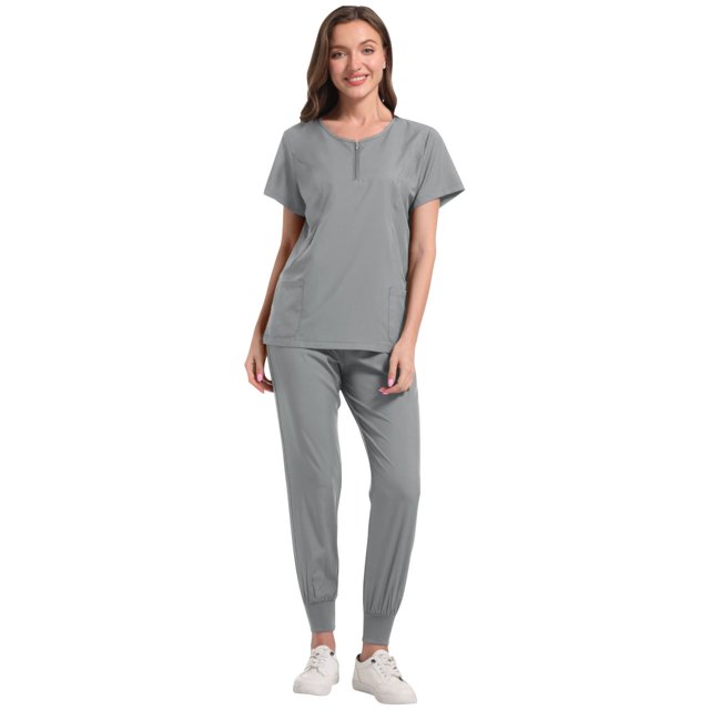Ensemble de Blouses Médicales pour Femmes 2 Pcs, Uniforme d'Infirmière Extensible pour Jogging, Hauts Confortables et Pantalons Fuselés