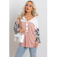 thumbnail image 5 of Women's Pink Leopard Sleeve Patchwork Waffle Knit Top, 5 of 5