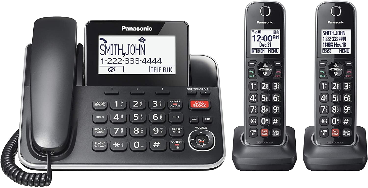 Panasonic 2in1 Corded/Cordless Phone, 2 Handsets, Black Walmart Canada