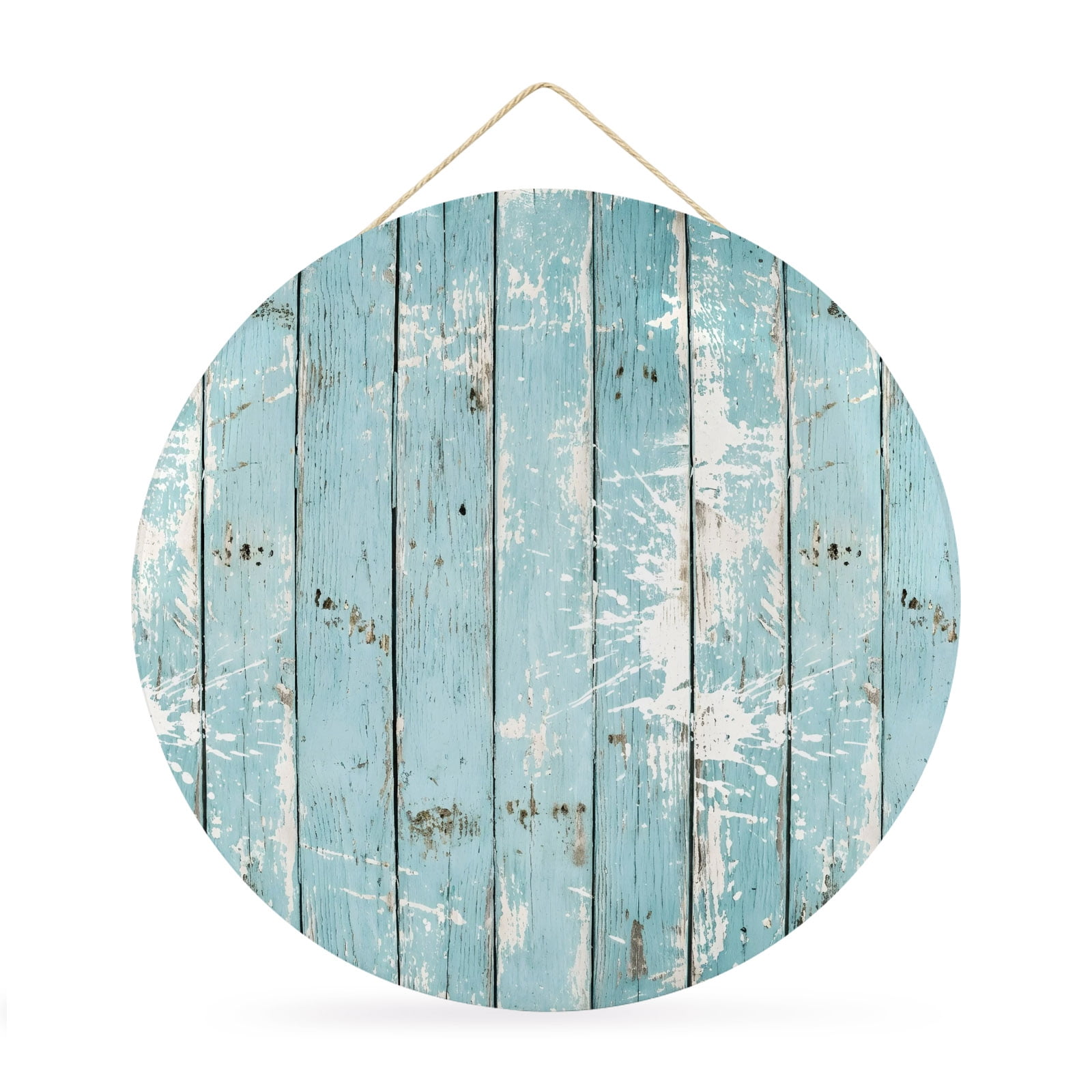 Welcome Sign Front Door Decorations Farmhouse Round Wall Art Outdoor Metal Wreaths Vintage Country Teal Blue Wooden Grain Seasonal Hanging Sign for Home Porch Decor Warming Gift 12 In