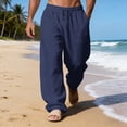 thumbnail image 3 of Uwinwear Men's Loose Fit Linen Pants, Lightweight Drawstring Waist Casual Summer Beach Yoga Trousers Navy 2XL, 3 of 5