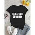 thumbnail image 2 of Camiseta informal de manga corta y cuello redondo para mujer, con estampado "Me dan miedo las mujeres", cómoda camiseta de verano, de algodón, ideal para todas las estaciones, ideal para el tiempo lib, 2 of 6